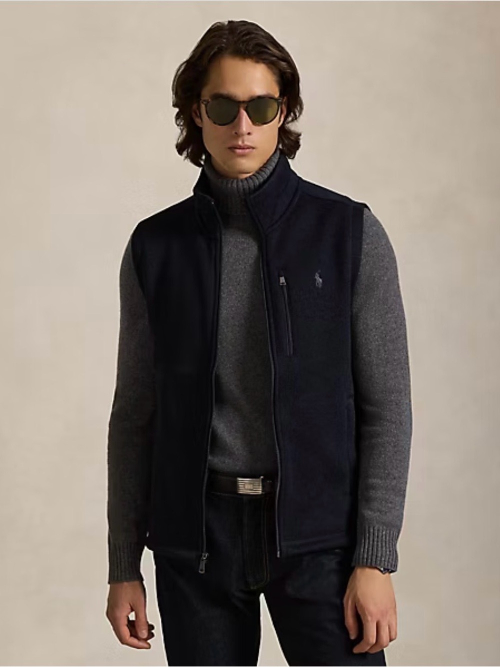 Polo Ralph Lauren Men’s Navy Full Zip Fleece Vest XL Mock Neck Pockets NWT $175